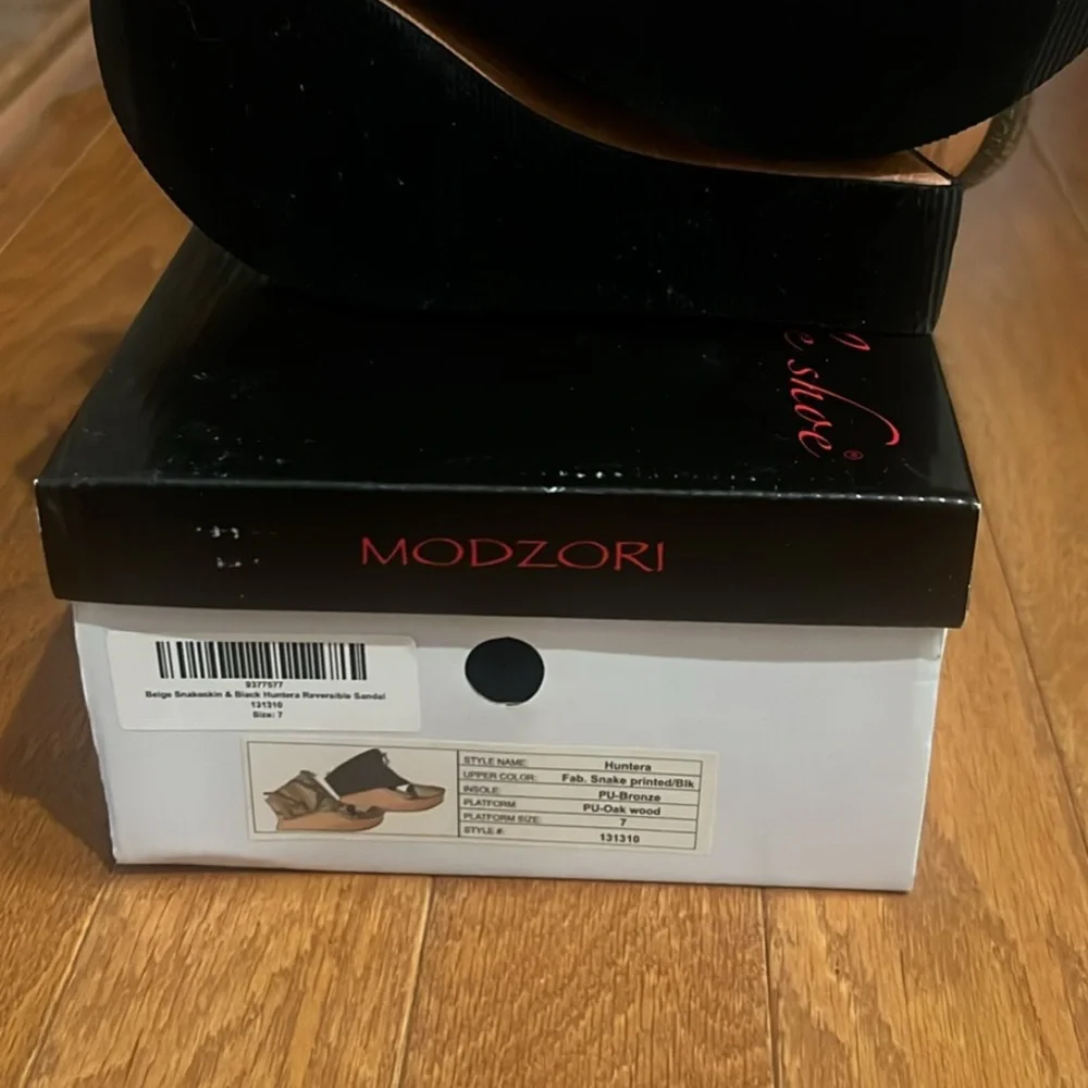 Womens Snake-Print Wedge Sandals in Tan and Black